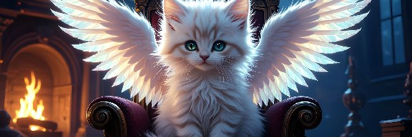 Skrzydła, Grafika AI, Fotel, Kot