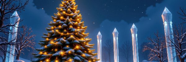 Boże Narodzenie, Kolumny, Choinka, AI, Zima