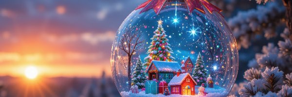 Domki, Bombka, Czerwona, Szklana, Boże Narodzenie, Choinki, Kokarda