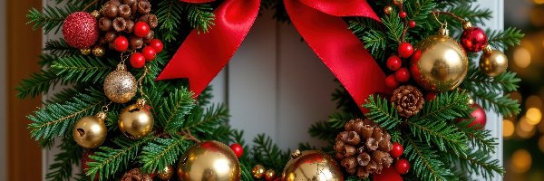 Boże Narodzenie, Dekoracja, Wianek, Bombki, Gałązki