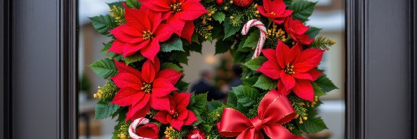 Bombki, Kwiaty, Gwiazda betlejemska, Drzwi, Wianek, Boże Narodzenie