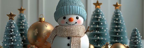 Czapka, Bałwan, Szal, Boże Narodzenie, Bombki, Choinki