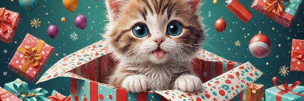 Kot, Prezenty, Pudełko, Mały