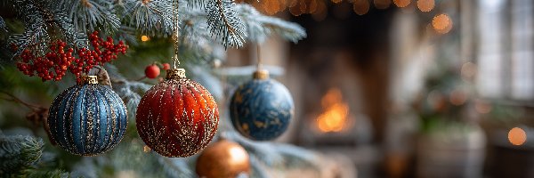 Bombki, Grafika AI, Świerk, Boże Narodzenie