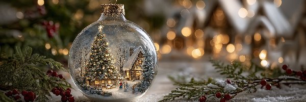 Bombka, Grafika AI, Gałązki, Boże Narodzenie