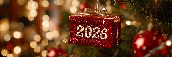 Choinka, Prezent, 2026, Grafika AI, Zawieszka, Boże Narodzenie