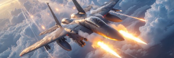 Wojskowy, Grafika AI, Chmury, Samolot
