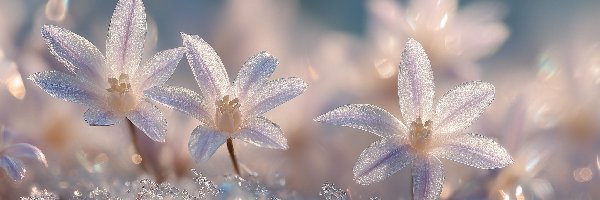 Zima, Śniedek baldaszkowaty, Śnieg, Grafika AI, Kwiaty, Białe