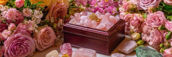 Biżuteria, Szkatułka, Kamienie, Kompozycja, Róże, Kwiaty