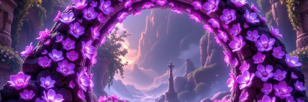 Fioletowe, Łuk, Kwiaty, AI, Góry