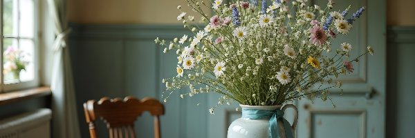 Polne, Stół, Wazon, Kwiaty