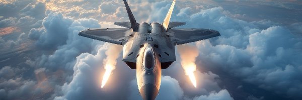 Światła, Myśliwiec, Chmury, Ai, Wojskowy, Samolot