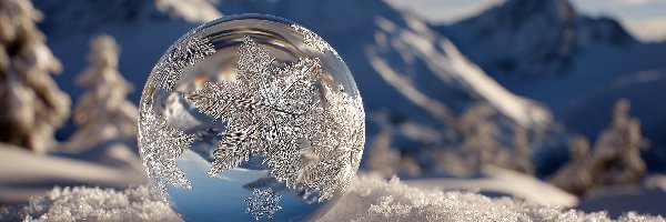 Góry, Śnieg, Zima, Grafika AI, Kula, Szklana