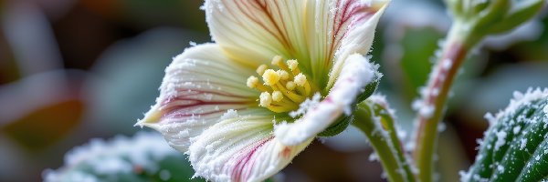 Kwiat, Liście, Ciemiernik, Grafika AI, Szron