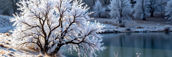 Staw, Grafika AI, Zima, Drzewo