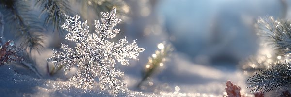 Śnieżynka, Zima, Śnieg, Grafika AI, Gałązki