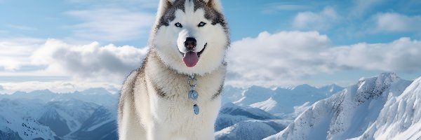 Siberian husky, Góry, Pies, Jęzor, Ośnieżone, Zima