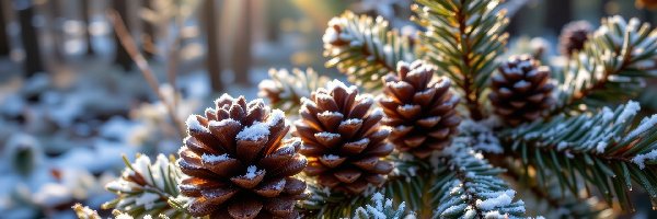 AI, Sosna, Szyszki, Gałązka, Zima, Las, Śnieg