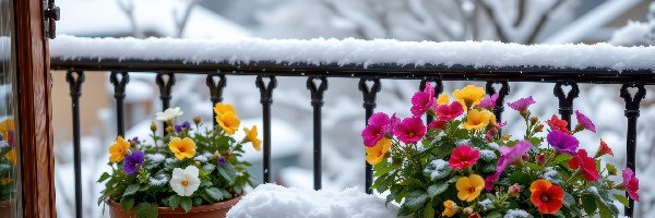 Kwiaty, Balkon, Donice, Zima
