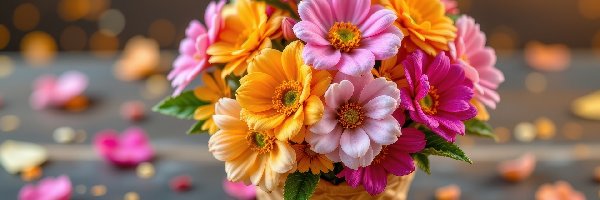 Kolorowe, Bukiet, Kwiaty, Wafel, Rożek