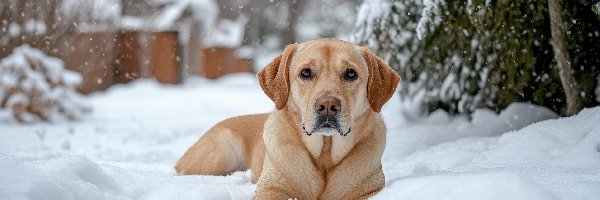 Labrador retriever, Śnieg, Zima, Pies