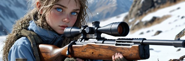 Niebieskooka, Karabin, Dziewczyna, Zima, Góry