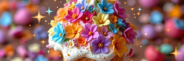 Lód, Wafelek, Lody, Kwiaty, Kolorowe