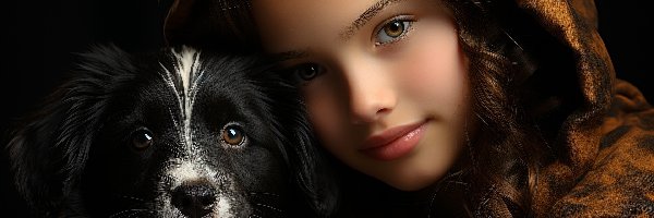 Długowłosa, Kaptur, Dziewczynka, Pies, Czarny