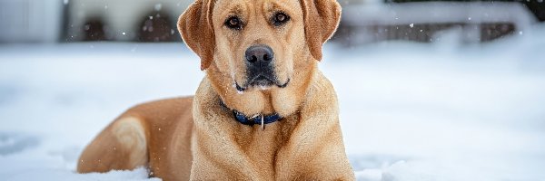 Pies, Śnieg, Labrador retriever, Leżący