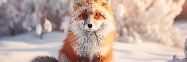 Rudy, Śnieg, Lis, Grafika AI, Zima