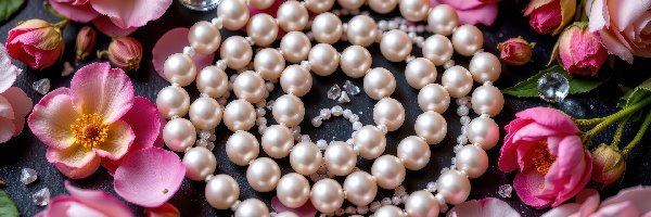 Różowe, Biżuteria, Kwiaty, Perły, Korale