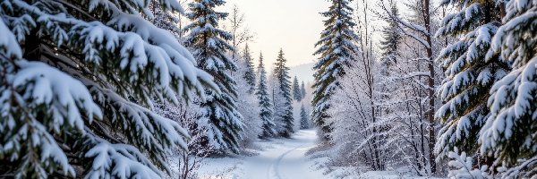 AI, Ośnieżone, Drzewa, Las, Zima, Śnieg, Droga