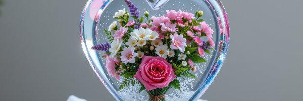 Zima, Szklane, Kwiaty, Śnieg, Serce