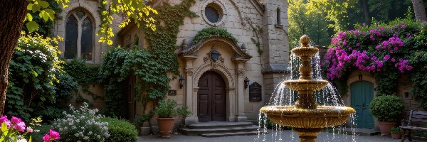 Drzewa, Fontanna, Kościół