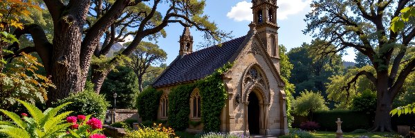 Kwiaty, Grafika AI, Drzewa, Kościół