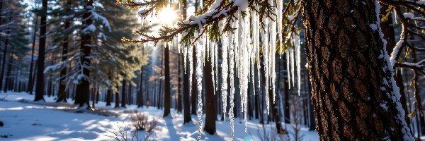 Las, Sople, Zima, Grafika AI, Gałęzie, Drzewo