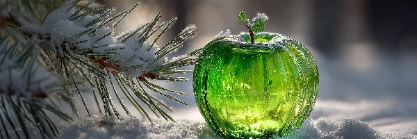 Sosna, Jabłko, Śnieg, Grafika AI, Szklane, Zielone