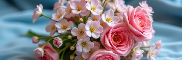 Bukiet, Róże, Kwiaty, Tkanina, Niebieska