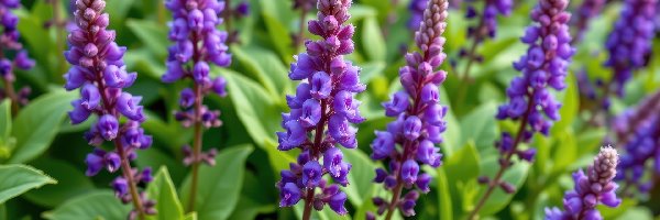 Kwiaty, Listki, Szałwia, Fioletowe