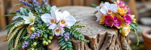 Bukiety, Kwiatów, Kolorowych, Pniak