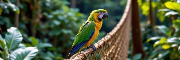 Zielono-żółta, Sznurkowa, Papuga, Rośliny, Siatka