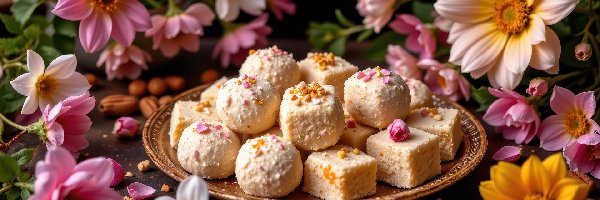 Talerz, Białe, Kwiaty, Żółte, Różowe, Ciasteczka, Ciasto