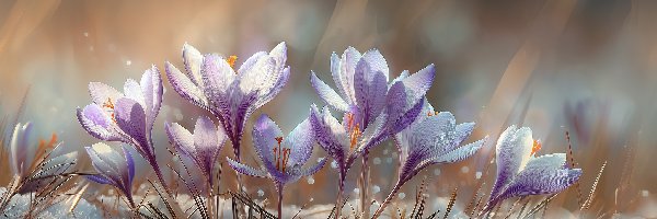 Krokusy, Grafika AI, Kwiaty, Liliowe