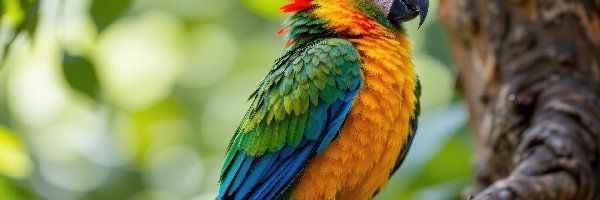 Kolorowa, Drzewo, Papuga, AI, Gałązka