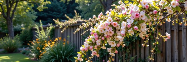 Drzewo owocowe, Płot, Kwiaty, Ogród