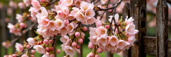 Płot, Różowe, Kwiaty, Grafika AI, Gałązki, Drzewo owocowe