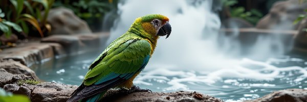 Zielona, Ara, Papuga, Kamienie, Oczko wodne