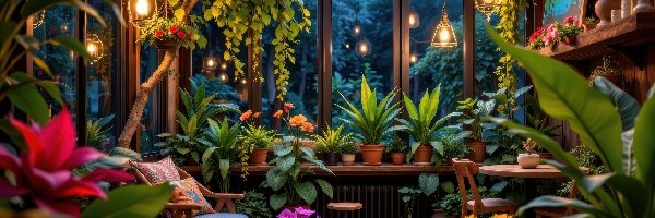 Wnętrze, Kwiaty, Weranda, Grafika AI, Lampy