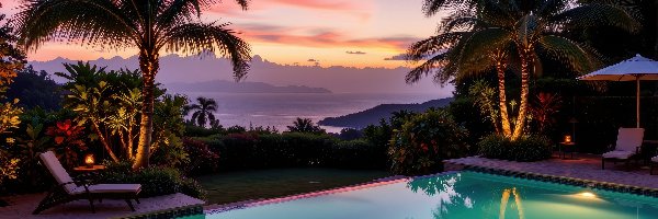 Palmy, Zmierzch, Leżaki, Basen