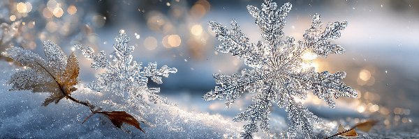 Dwie, Śnieg, Śnieżynki, Grafika AI, Zima